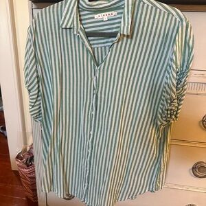 XiRENA Green and White Striped Button Down Shirt